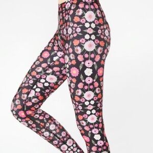 Terez - Black & Pink Floral Print Leggings, Size M